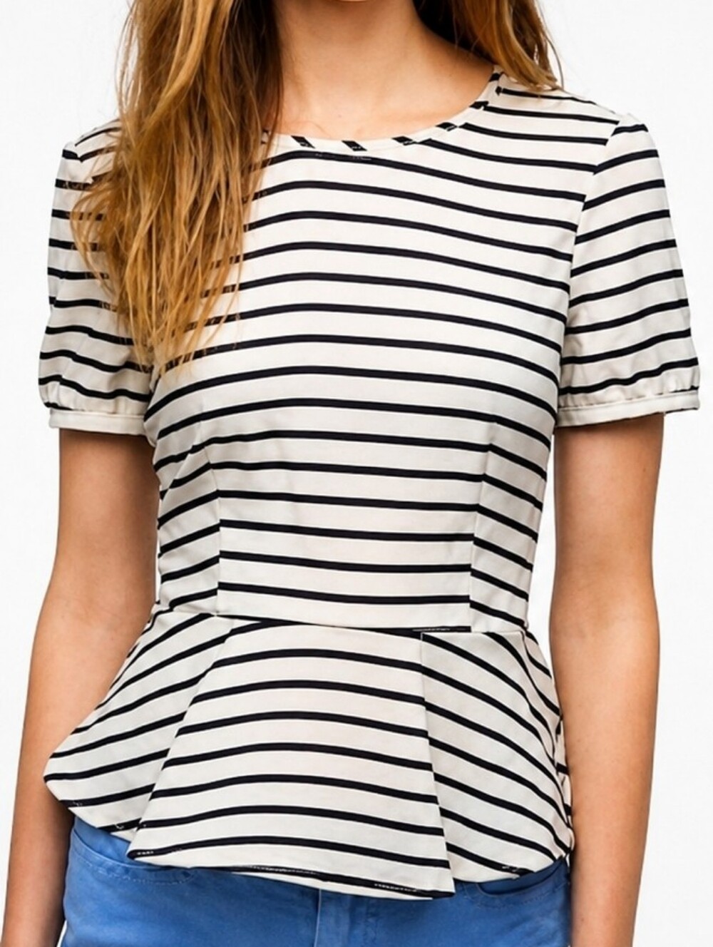 Pins and Needles | Striped Peplum Top | Black & Ivory, Size S